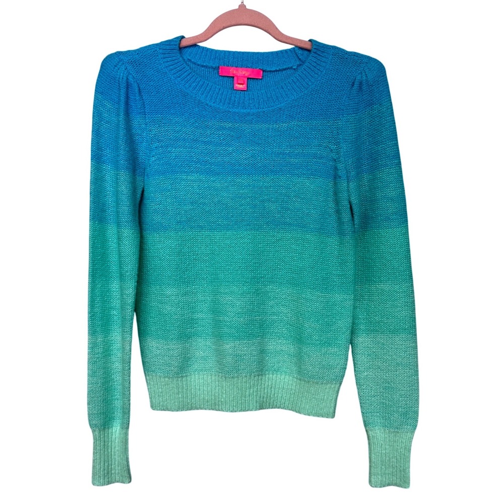 Lilly Pulitzer Olinia Sea Breeze Ombre Sweater XXS Puff Sleeve Wool Blend
